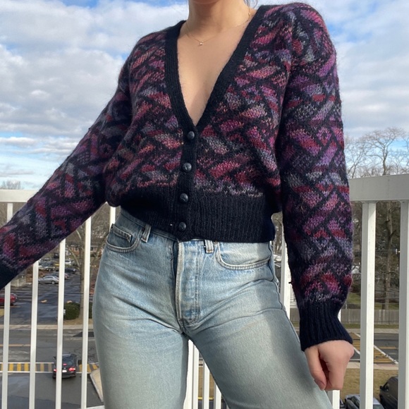 Vintage Cardigan Sweater Mohair Aztec Southwestern Patterned V Neck Button Up M - Picture 5 of 8